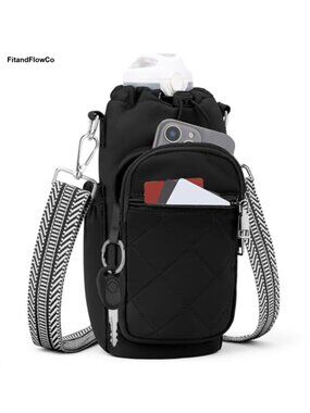 Insulated Water Bottle Carrier Bag Crossbody Sling with RFID Pocket